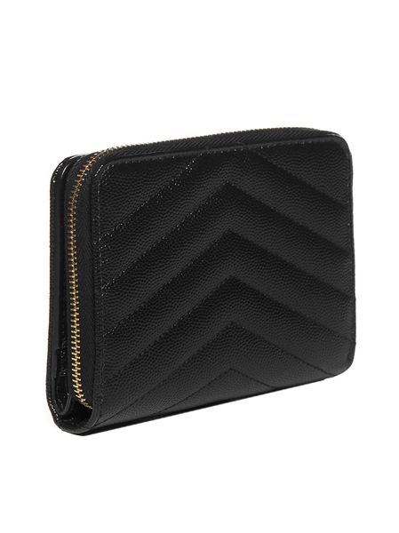 SAINT LAURENT Mini Chevron-Quilted Compact Zip Wallet