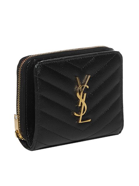 SAINT LAURENT Mini Chevron-Quilted Compact Zip Wallet
