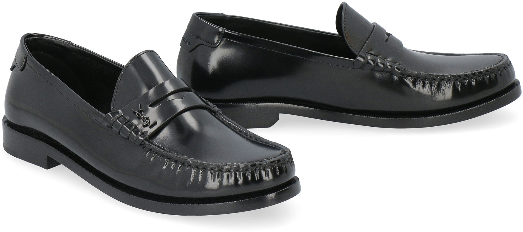 SAINT LAURENT Timeless Leather Loafers with Monogram