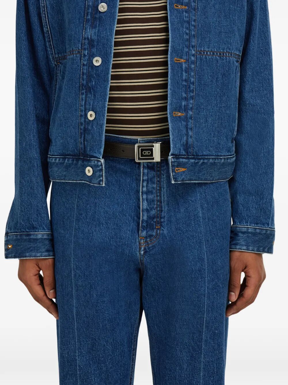 Ferragamo Double Square Reversible Leather Belt - 3cm Height