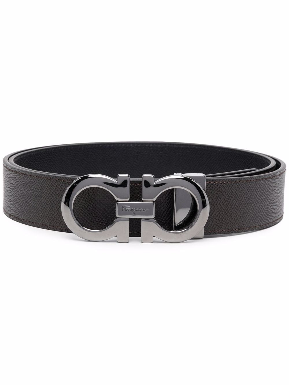 Ferragamo Hammered Leather Reversible Gancini Hook Belt - SS25