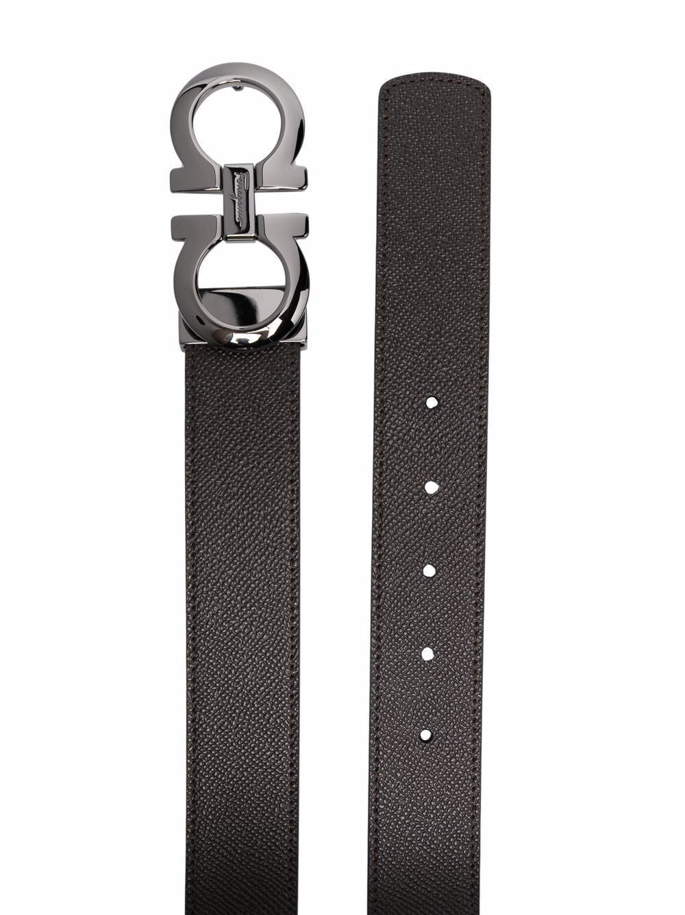 Ferragamo Hammered Leather Reversible Gancini Hook Belt - SS25