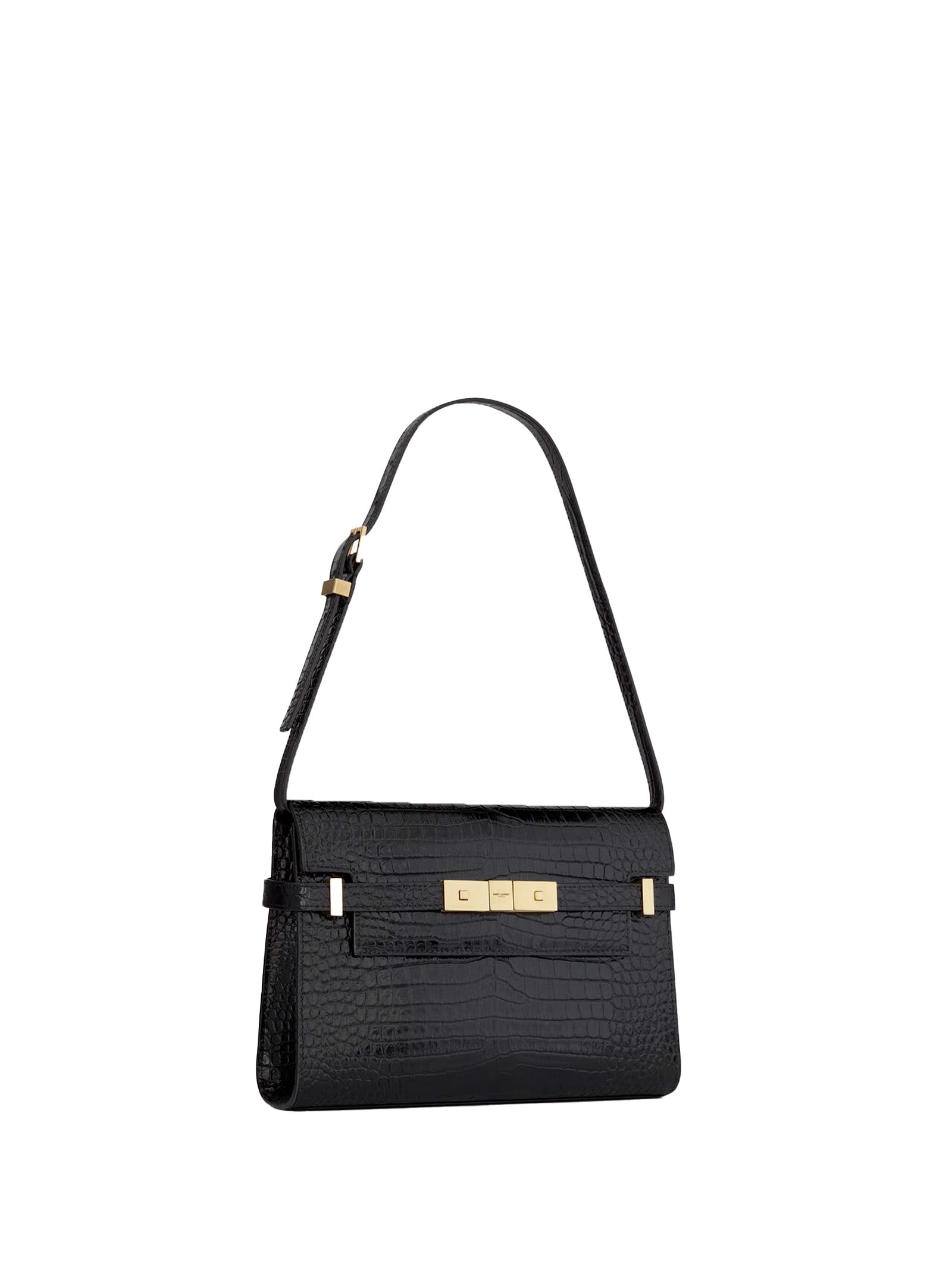 SAINT LAURENT Mini Crocodile-Embossed Handbag with Adjustable Shoulder Strap