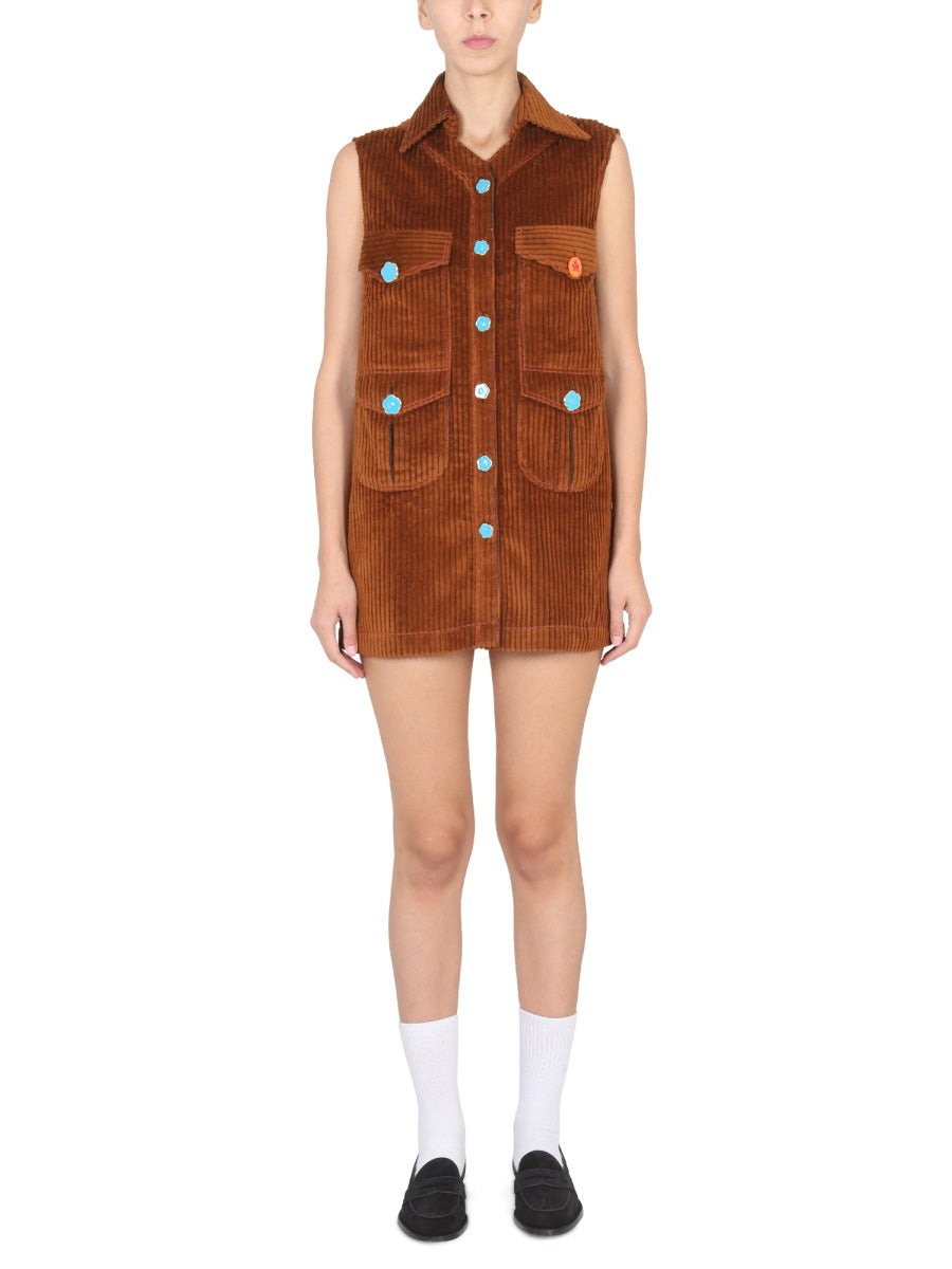 CORMIO Pointed Collar Corduroy Mini Dress