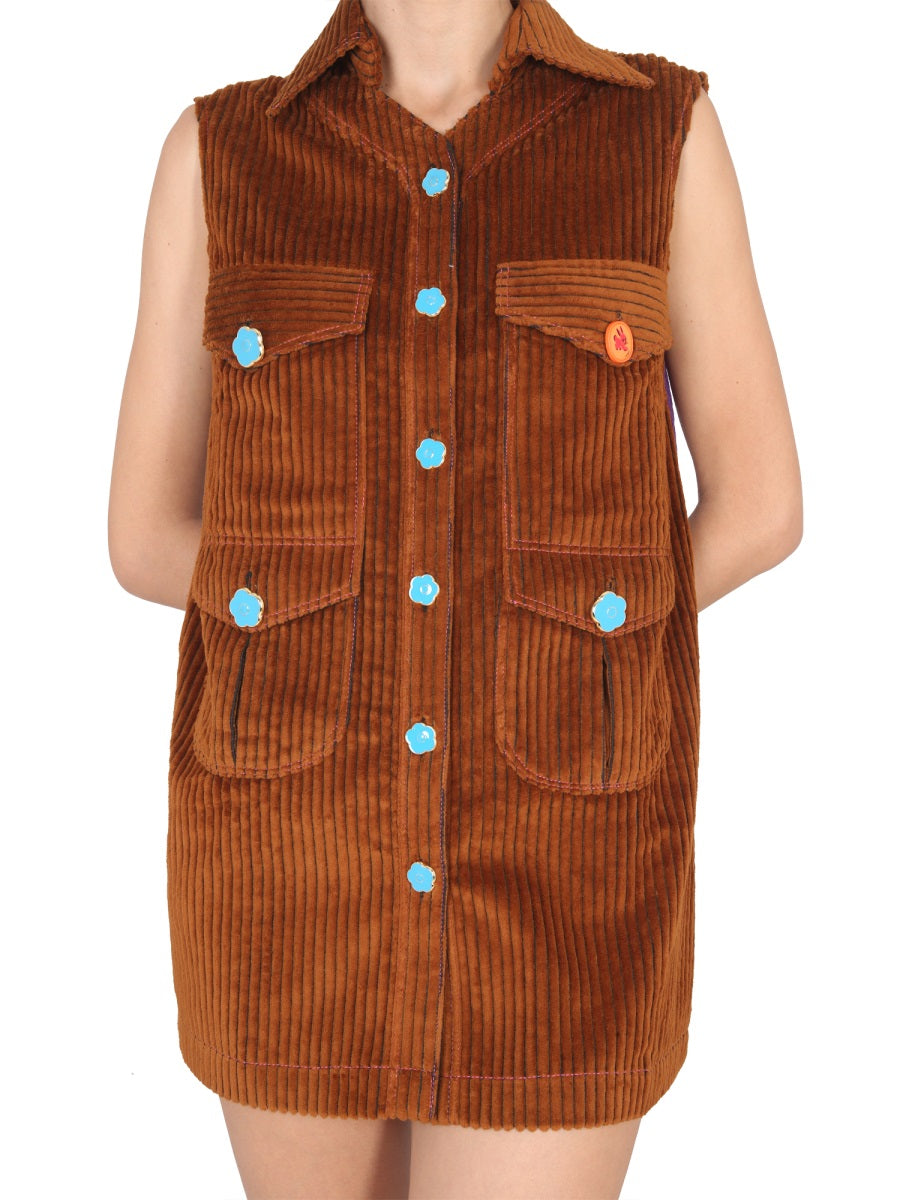 CORMIO Pointed Collar Corduroy Mini Dress