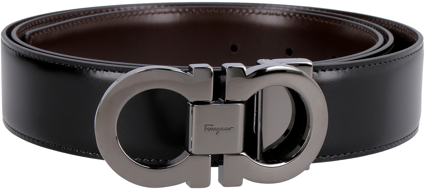 Ferragamo Reversible Leather Belt with Silver-Tone Buckle - 3.5 cm Height