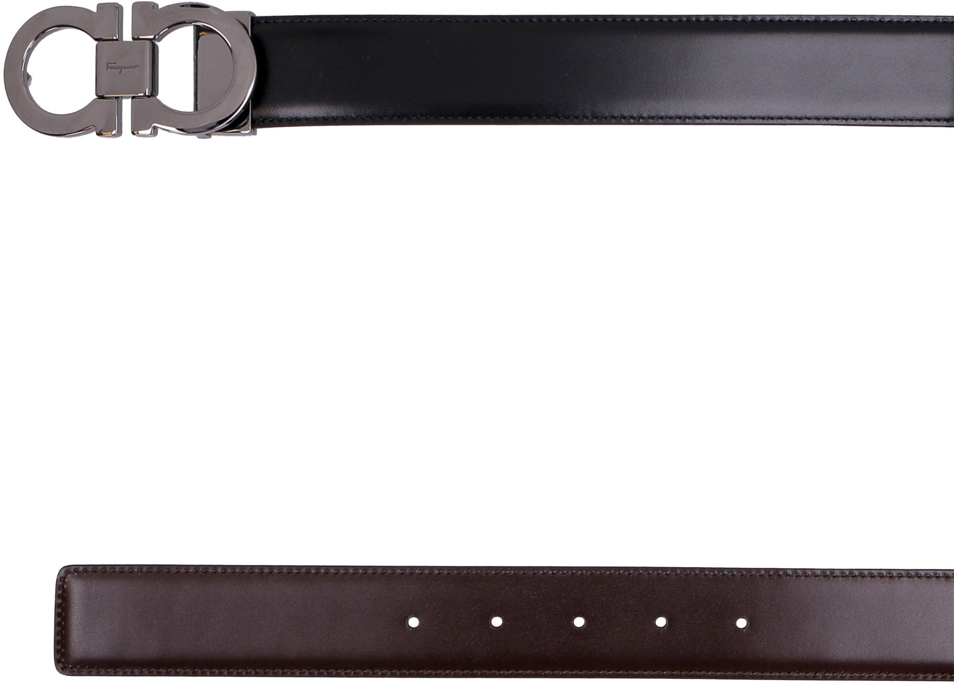 Ferragamo Reversible Leather Belt with Silver-Tone Buckle - 3.5 cm Height