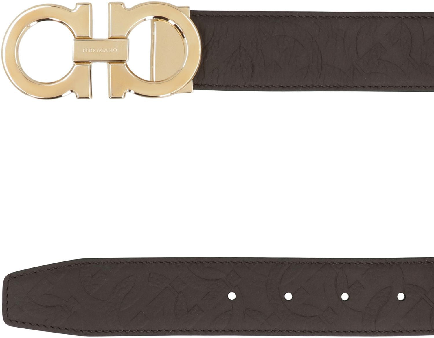 Ferragamo Reversible Leather Belt with Gancini Hook - Buckle Size 9x4cm
