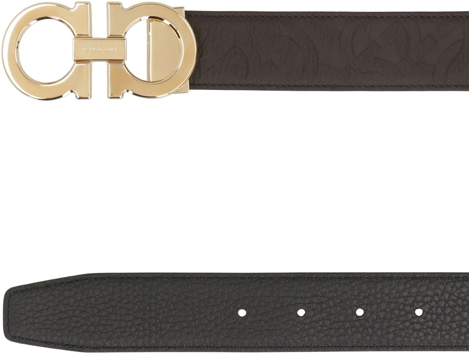 Ferragamo Reversible Leather Belt with Gancini Hook - Buckle Size 9x4cm