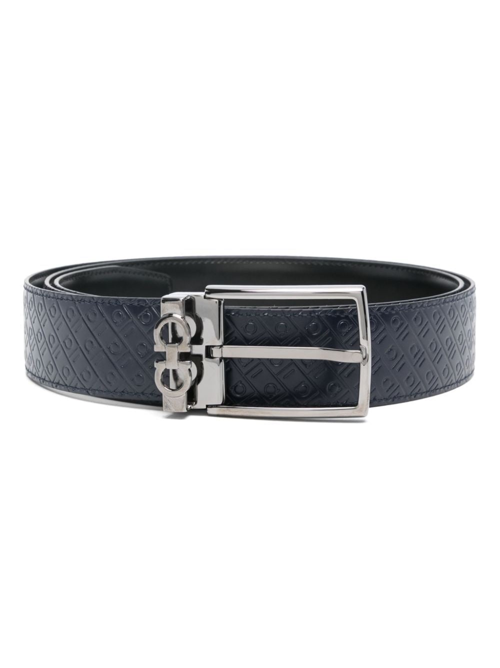 Ferragamo Double Gancini Hook Logo-Debossed Leather Belt