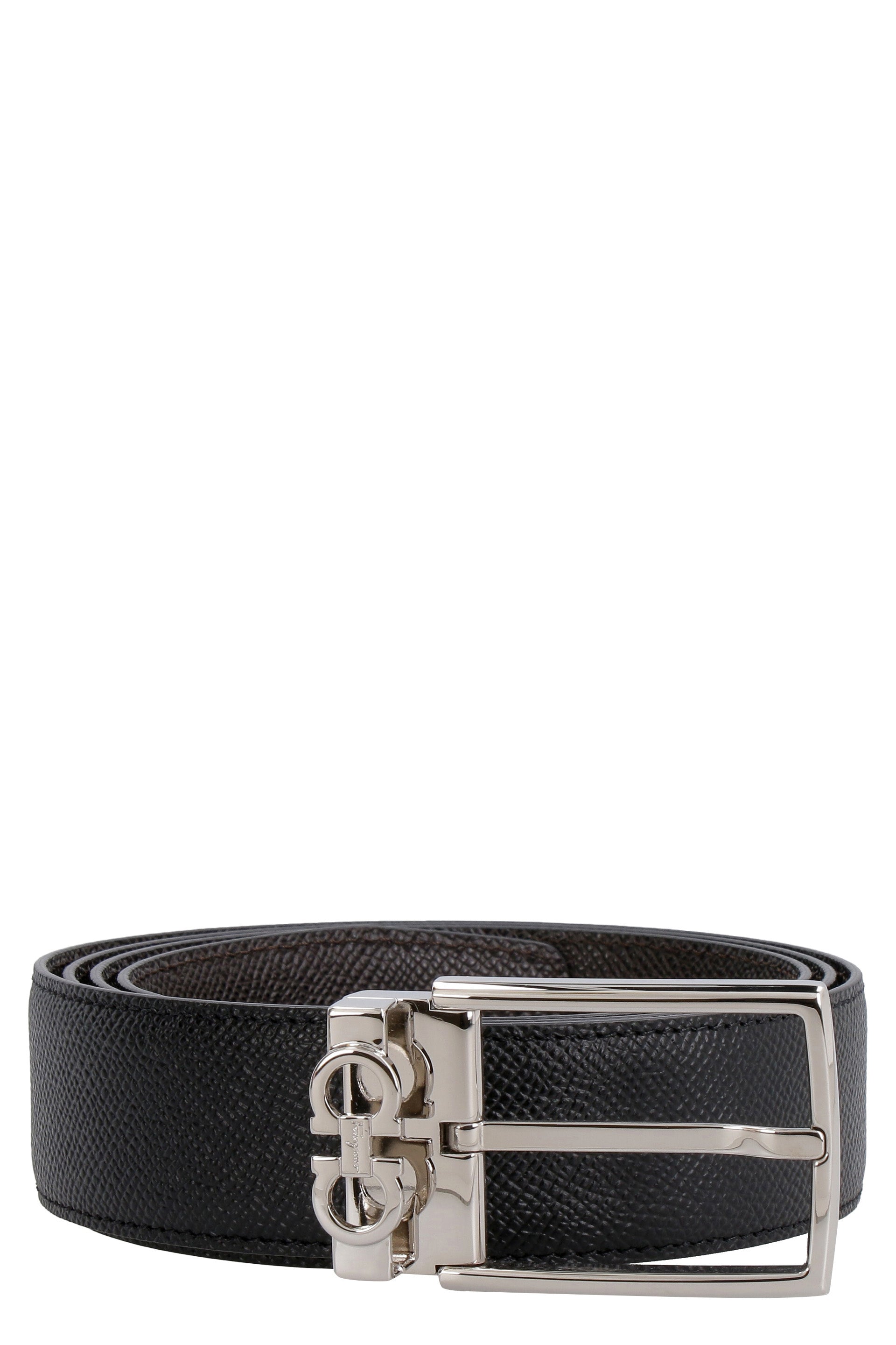 Ferragamo Reversible Leather Belt with Silver-Tone Metal Buckle - 3.5 cm Width