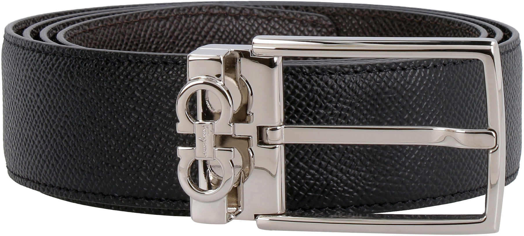 Ferragamo Reversible Leather Belt with Silver-Tone Metal Buckle - 3.5 cm Width