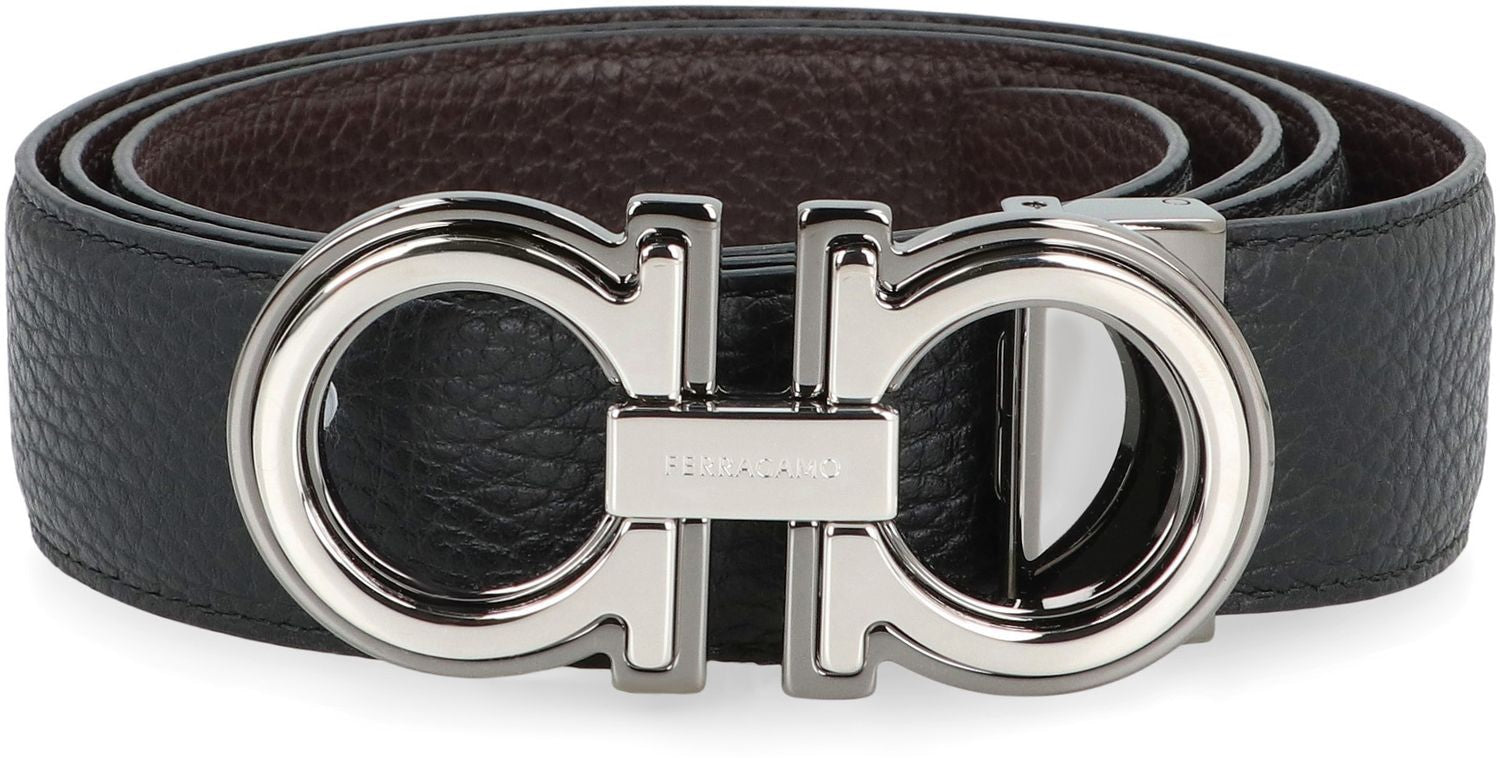 Ferragamo Reversible Leather Belt with Gancini Hook - 9X4.5 CM Buckle