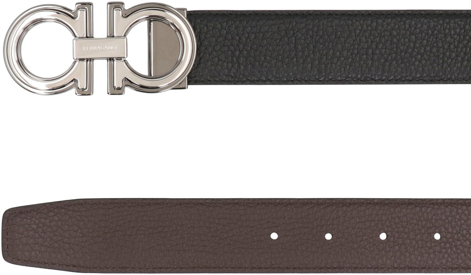 Ferragamo Reversible Leather Belt with Gancini Hook - 9X4.5 CM Buckle