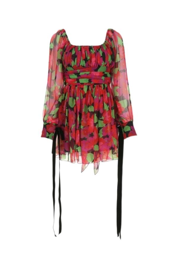 SAINT LAURENT Floral Printed Silk Mini Dress