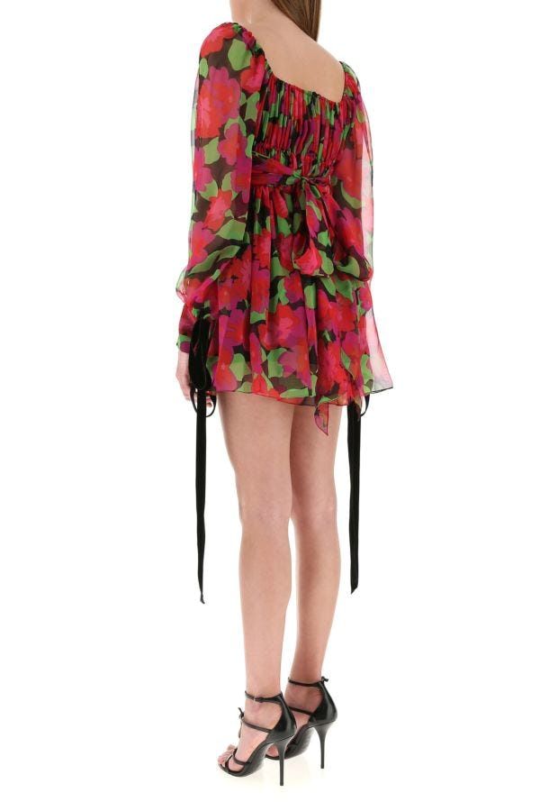 SAINT LAURENT Floral Printed Silk Mini Dress