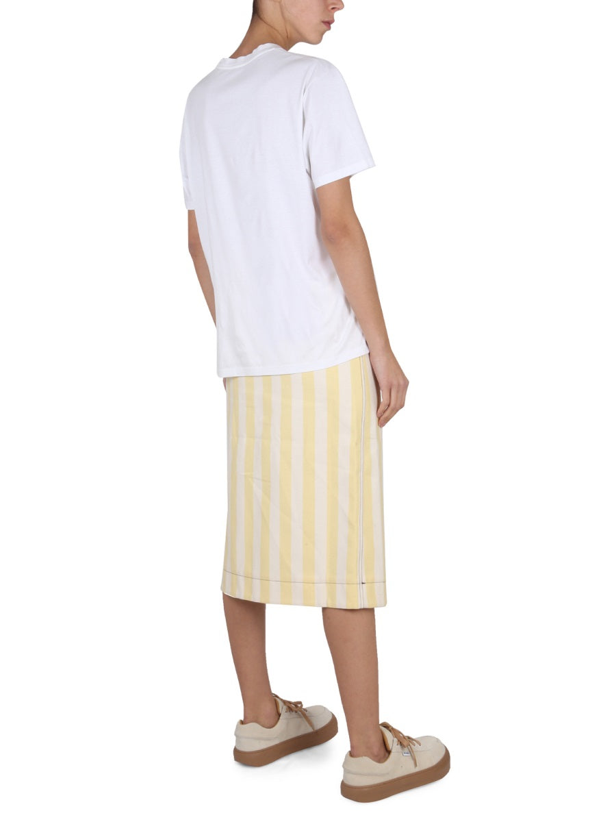SUNNEI Striped Pattern Mini Skirt with Front Button Closure and Belt