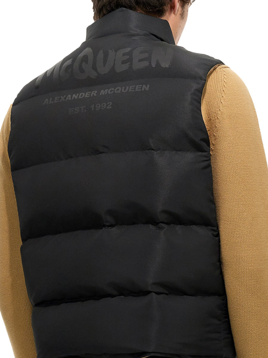 ALEXANDER MCQUEEN Graffiti Logo Print High Neck Down Vest