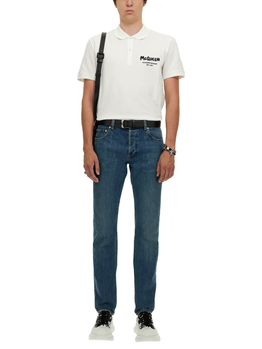 ALEXANDER MCQUEEN Embroidered Logo Jeans with Concealed Button Closure for Men