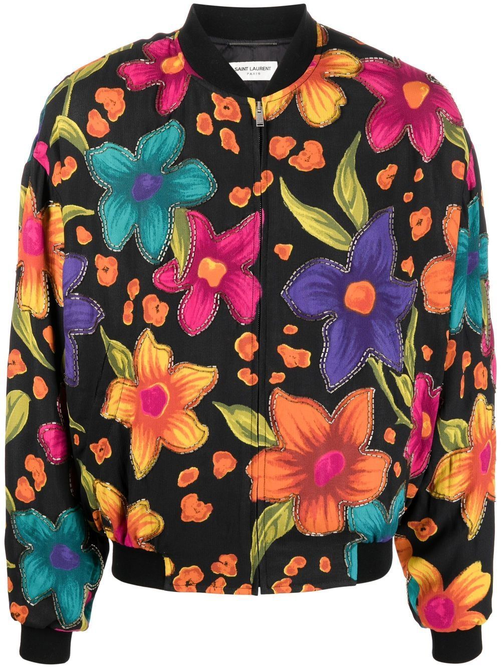 SAINT LAURENT Men's Teddy Crepon Fleurs Outerwear