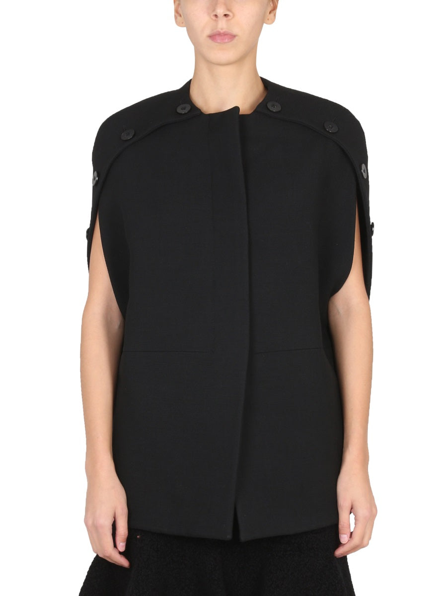 JIL SANDER Round Neck Virgin Wool Cape