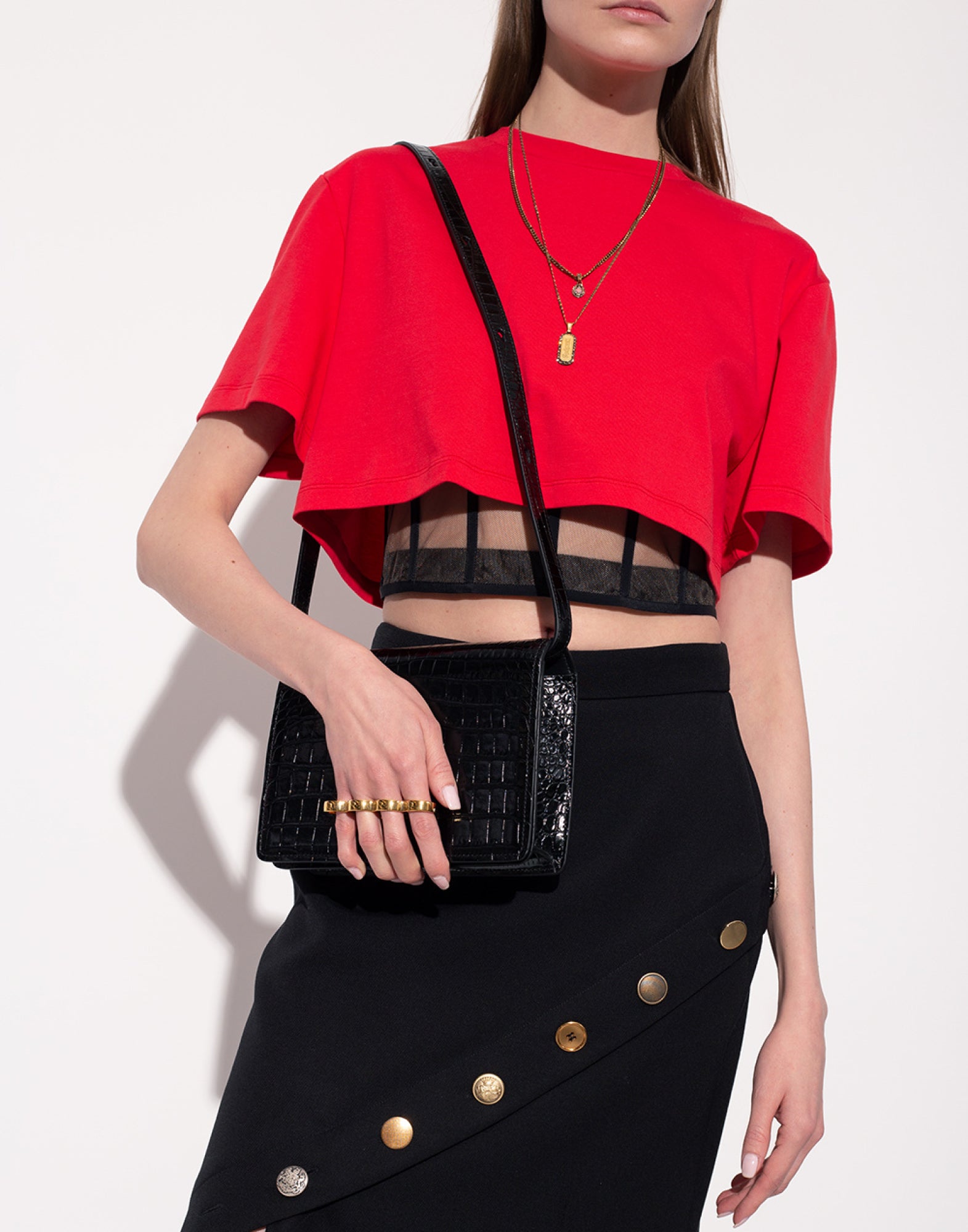 ALEXANDER MCQUEEN Mini Four Ring Crossbody Handbag 21x15x6 cm