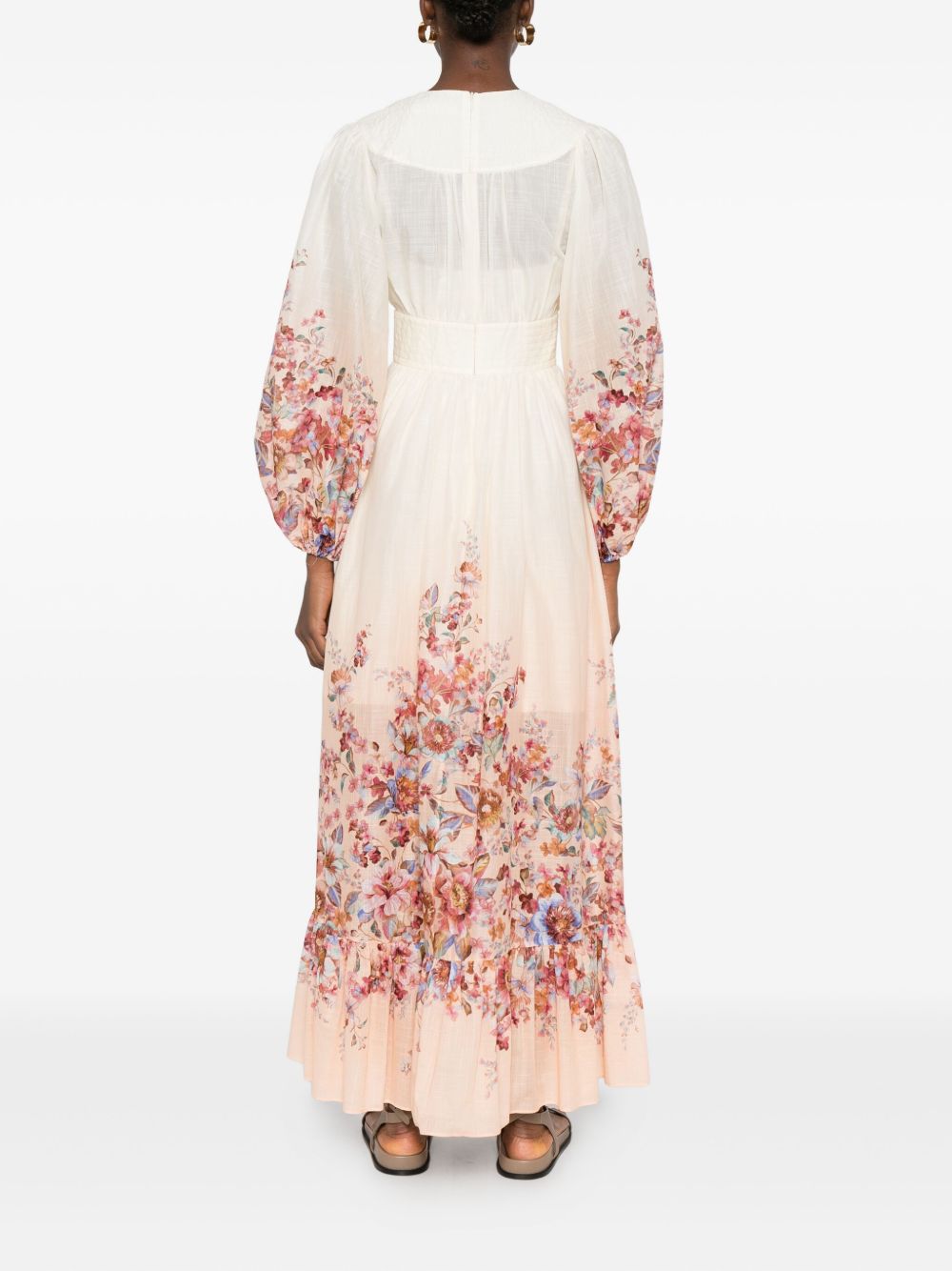 ZIMMERMANN Floral Print Cotton Maxi Dress with Long Sleeves