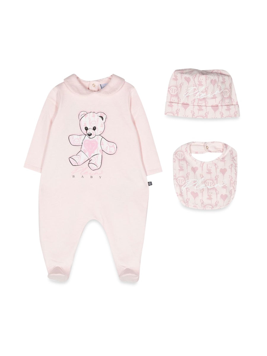 PHILIPP PLEIN Chic Baby Romper, Bib and Bonnet Set