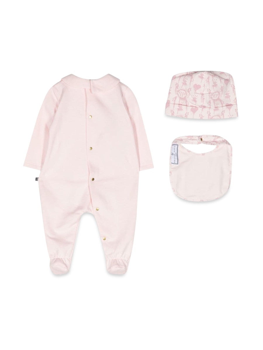 PHILIPP PLEIN Chic Baby Romper, Bib and Bonnet Set