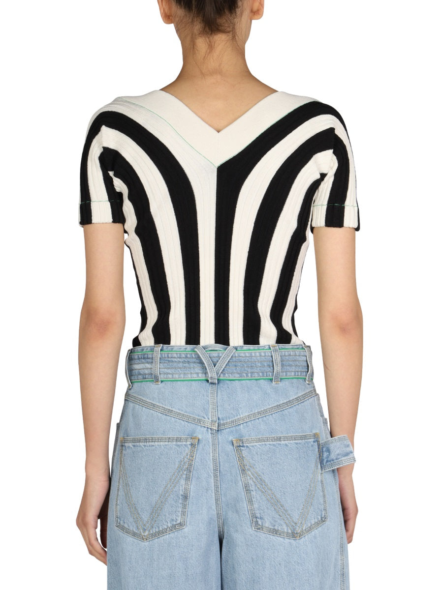 BOTTEGA VENETA Striped Pattern V-Neck Top for Women