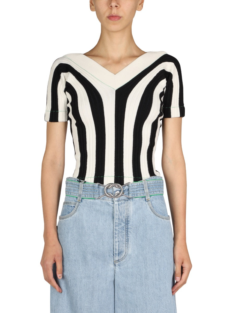 BOTTEGA VENETA Striped Pattern V-Neck Top for Women