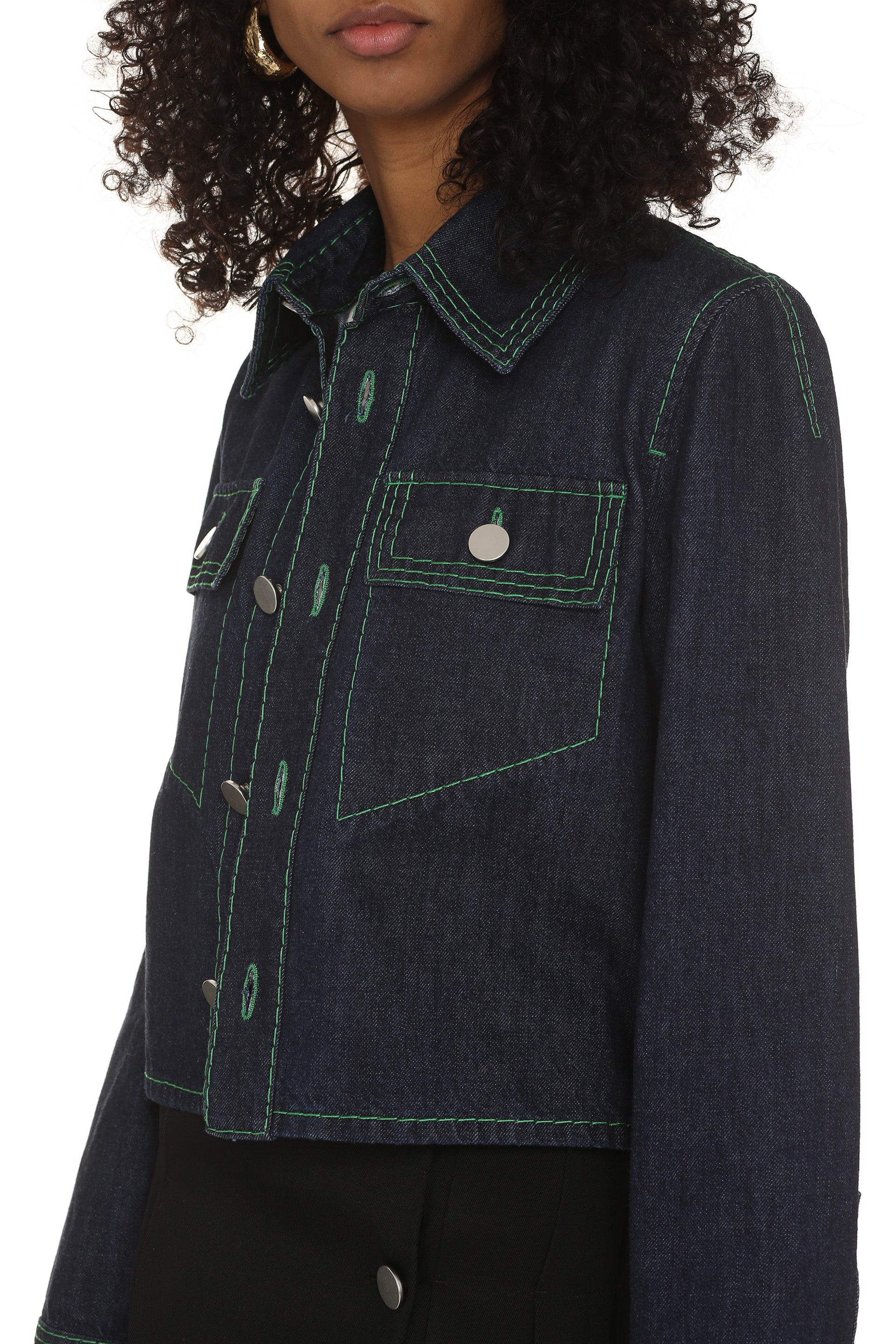 BOTTEGA VENETA Denim Shirt with Contrasting Color Stitching - Women’s Outerwear