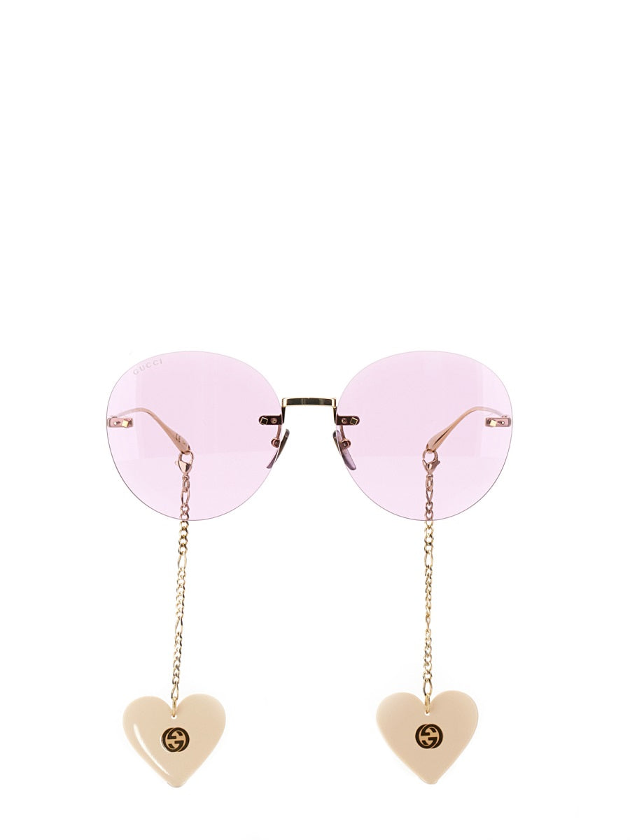 GUCCI Round Frame Sunglasses with Heart-Shaped Pendants