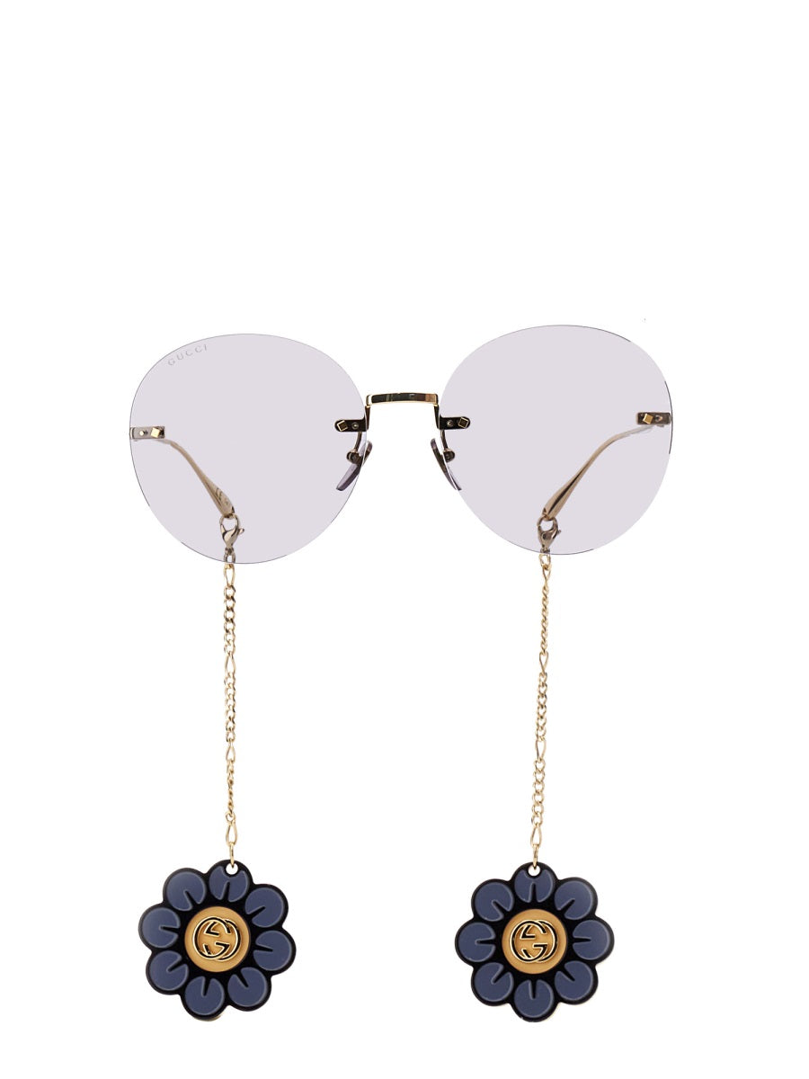 GUCCI Round Frame Sunglasses with Floral Pendants - Women’s Accessories