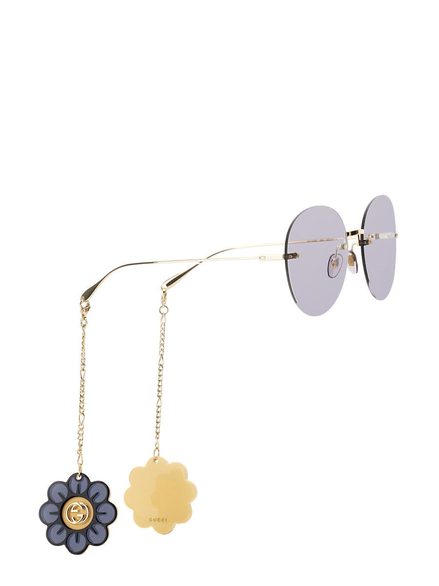 GUCCI Round Frame Sunglasses with Floral Pendants - Women’s Accessories