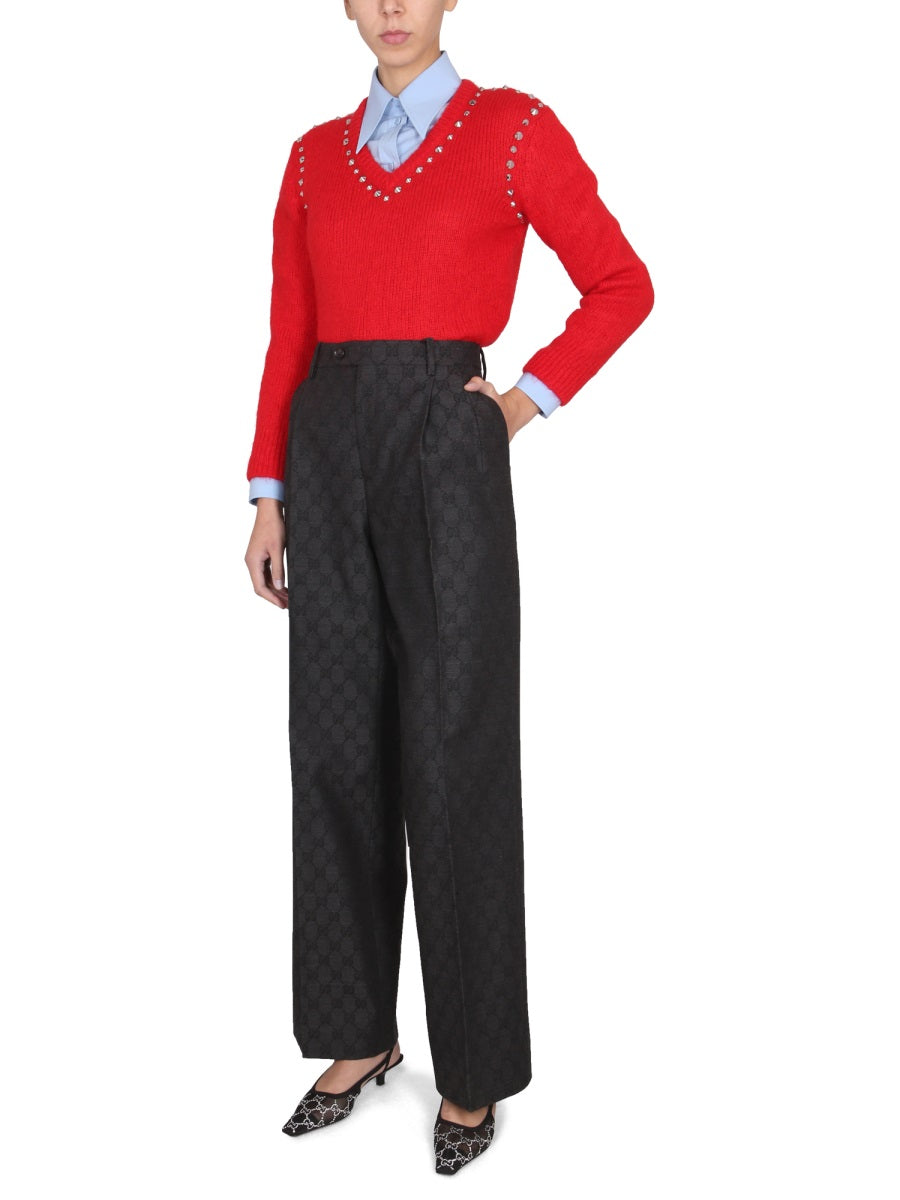 GUCCI V-Neck Studded Mohair Sweater