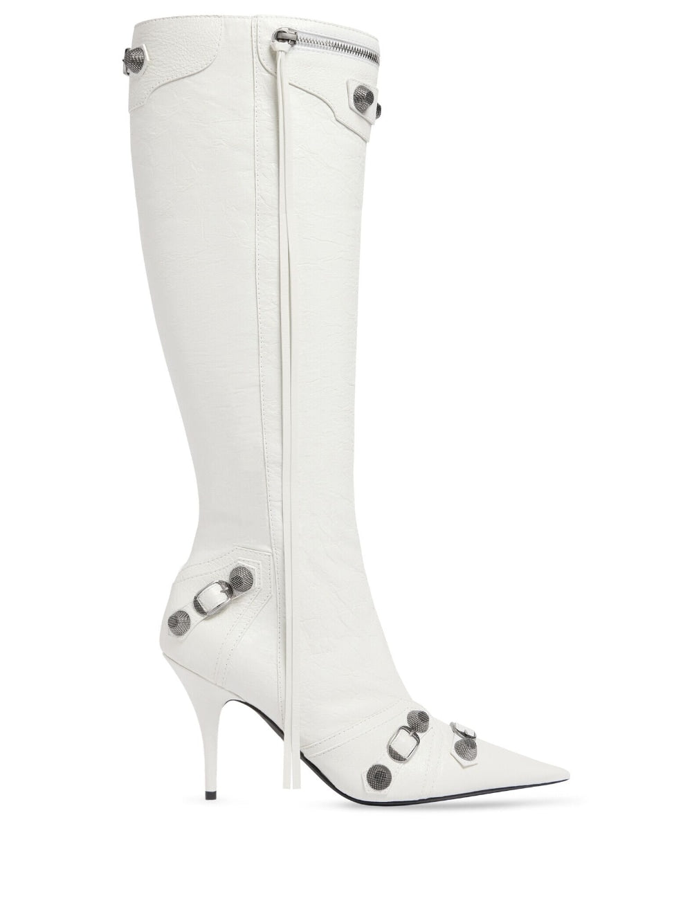 BALENCIAGA Knee-High Leather Boots with Silver Studs