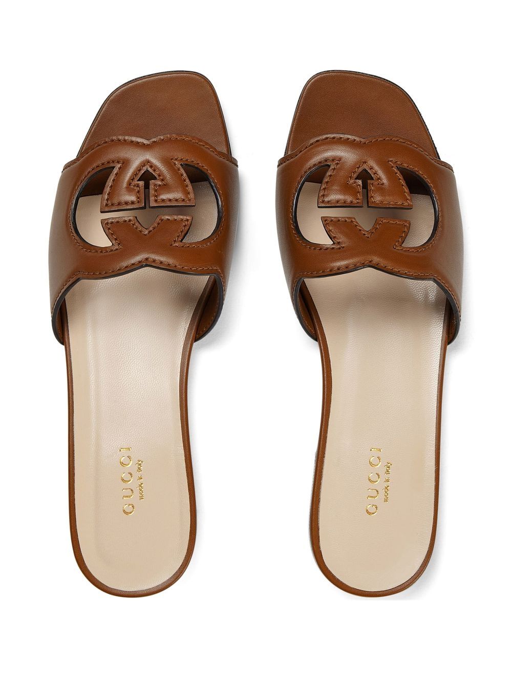 GUCCI Women's Leather Flat Sandals with Signature Logo Cut-Out
