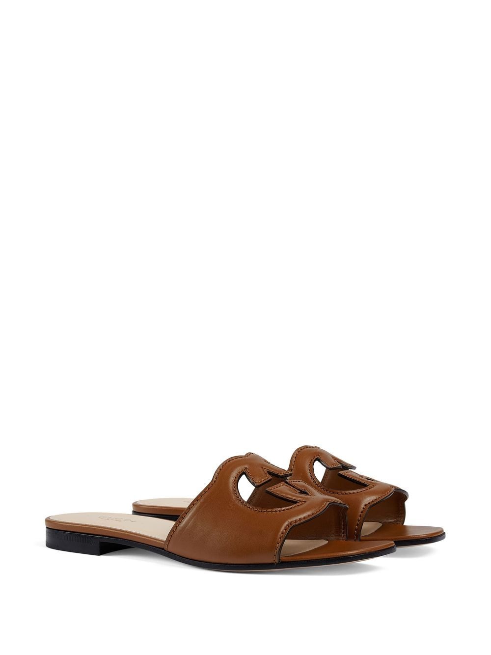GUCCI Women's Leather Flat Sandals with Signature Logo Cut-Out