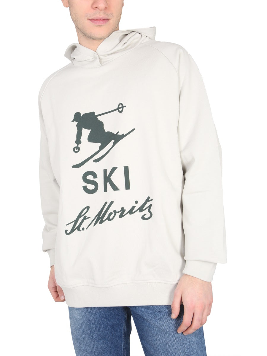 BALLY CURLING Buttoned Hoodie Sweatshirt with Graphic Print