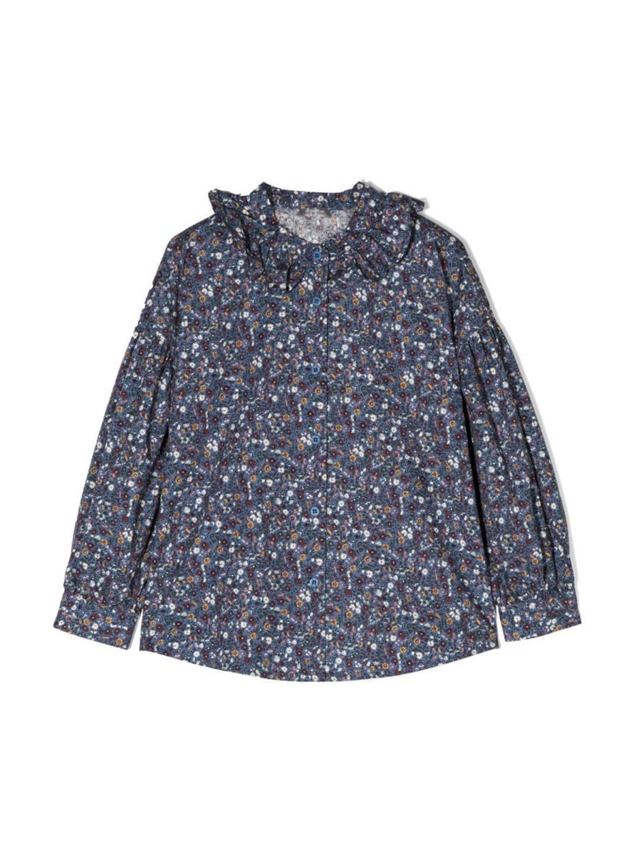 IL GUFO Mini Floral Ruffle Collar Shirt