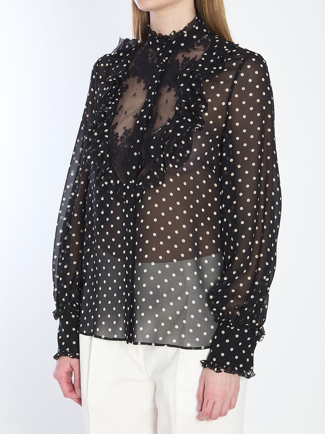 VALENTINO GARAVANI Semi-Transparent Silk Shirt with Polka Dots - Size 40