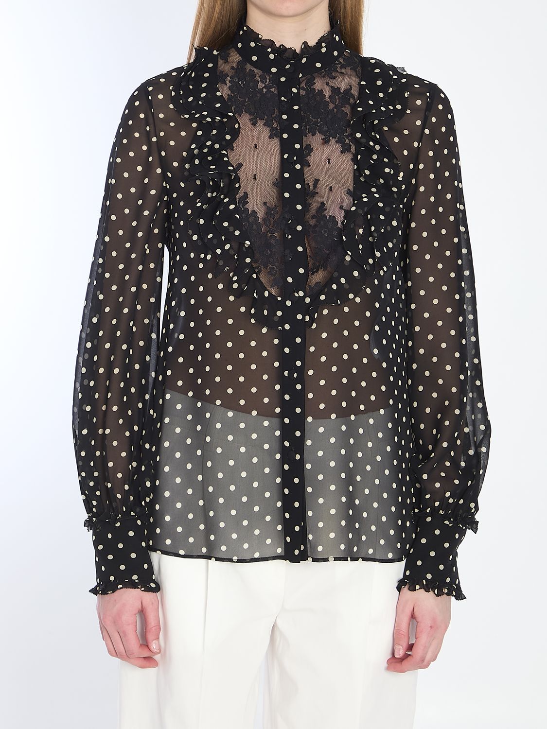 VALENTINO GARAVANI Semi-Transparent Silk Shirt with Polka Dots - Size 40