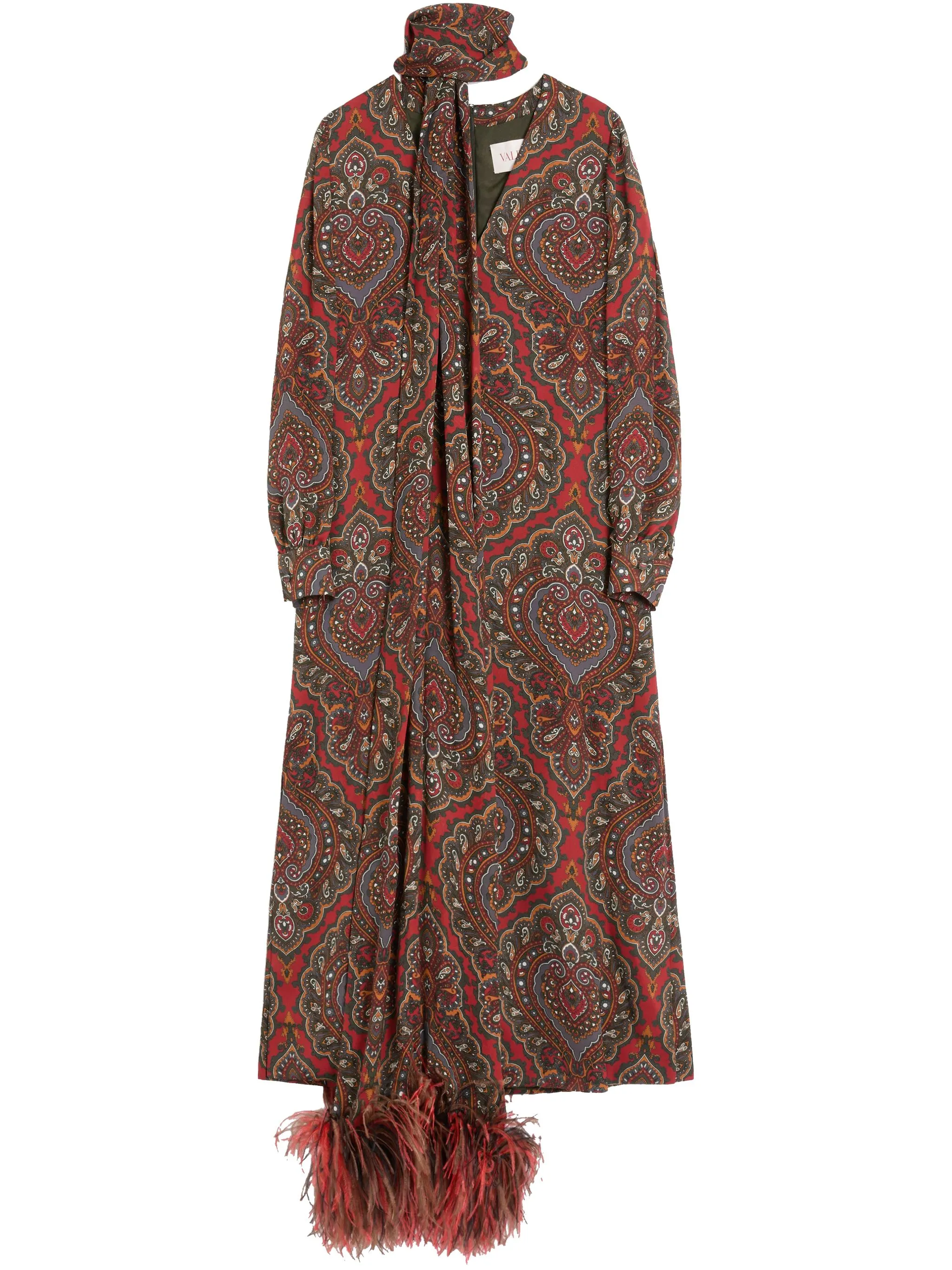 VALENTINO GARAVANI Midi Dress with V-Neck and Ostrich Feathers - Size 42