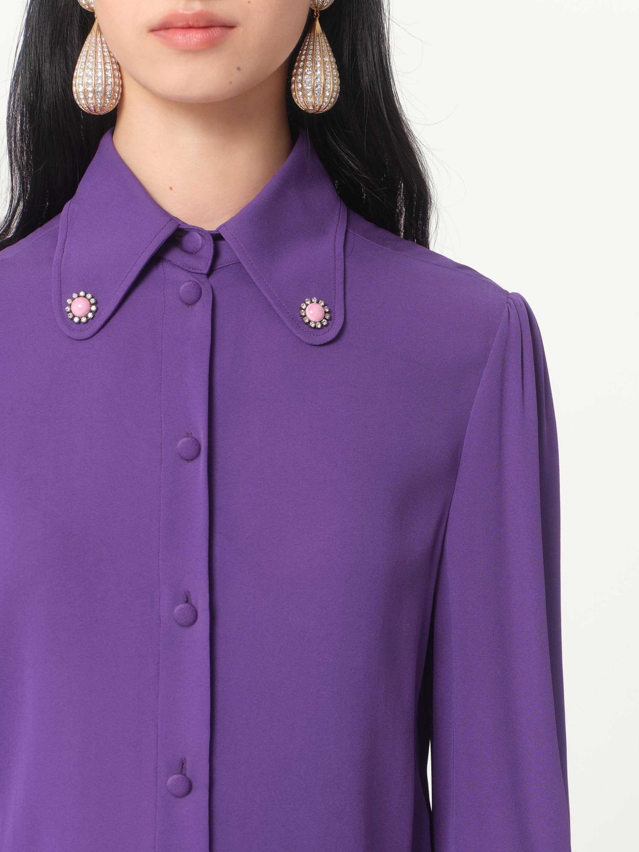 VALENTINO GARAVANI Silk Shirt with Daisy Jewel Button Detail - Size 42