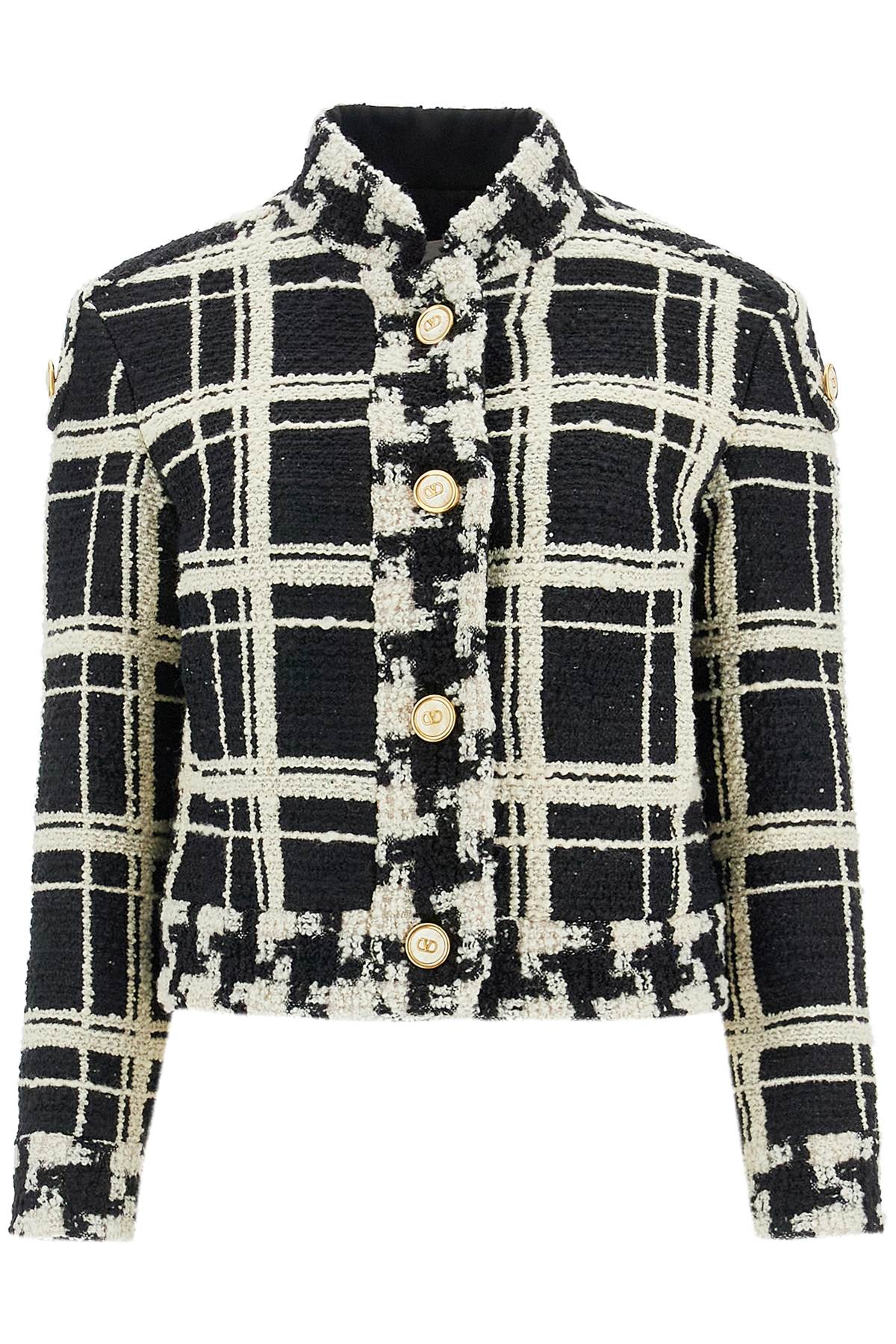 VALENTINO GARAVANI Macro Check Tweed Caban Jacket - Size 40