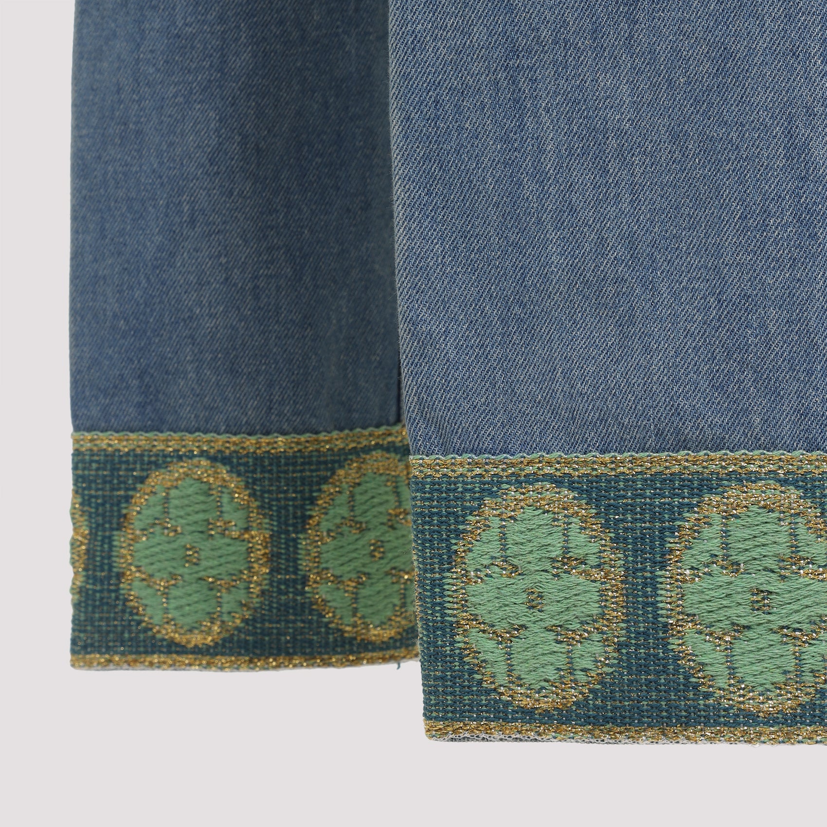 VALENTINO Faded Effect Denim Jeans with Jacquard Hem