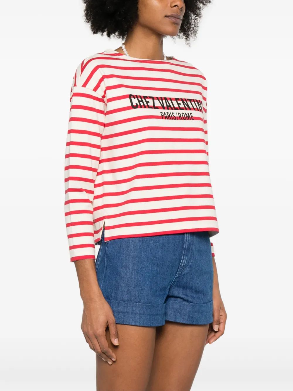 VALENTINO GARAVANI Embroidered Cotton Stripped T-Shirt for Women