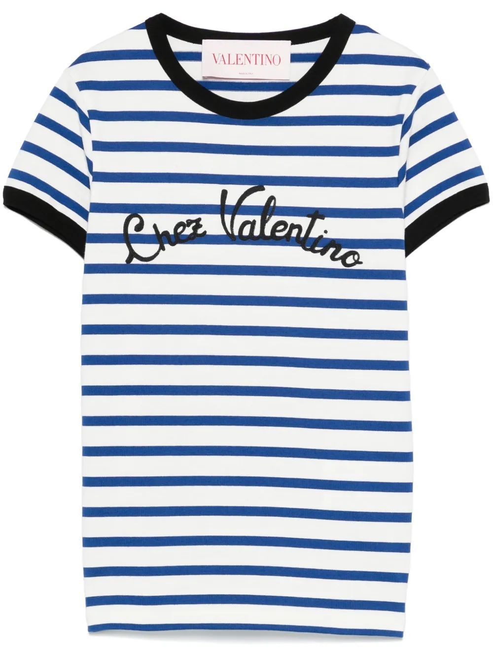 VALENTINO Striped Cotton T-Shirt with Mini Handbag - Women's Small