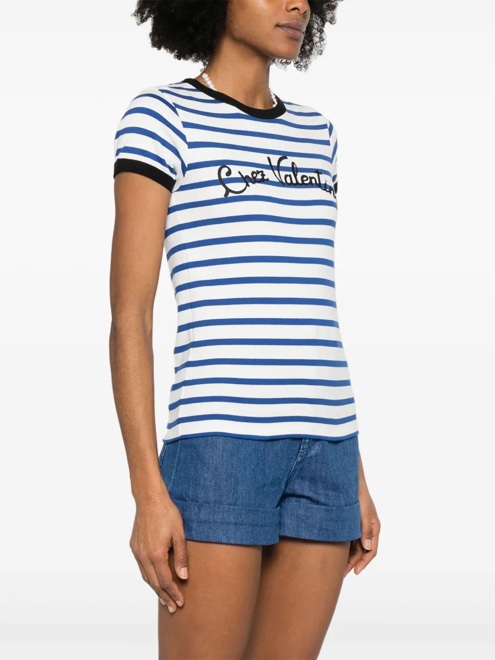 VALENTINO GARAVANI Embroidered Cotton T-Shirt - Stripped Design